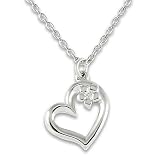 Silver Colored Heart with Flower Necklace and Chain