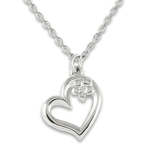 Silver Colored Heart with Flower Necklace and Chain