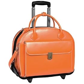 Leather Briefcase with Removable Laptop Sleeve - Orange