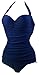 COCOSHIP 50s Solid Navy Blue Elegant Bathing Vintage One Piece Swimwear Swimsuit M(US4-6)