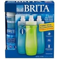 Brita Bottle Water Filtration System ~ Three 20oz Reusable Sports Bottles with 6 Filters Included