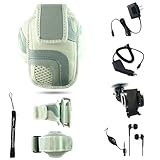 White Adjustable Deluxe Sportband / Workout Armband with Adaptable Neck Str ....