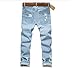 Men's Blue Ripped Destroyed Distressed Skinny Straigth Cut Slim Jeans