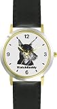 Doberman Pinscher (SC) Dog - WATCHBUDDY® DESIGNER DELUXE TWO-TONE THEME WATCH - Arabic Numbers-EVENING TWILIGHT STYLE - Gray Dial with Black Leather Strap-Size-Large ( Men's Size or Jumbo Women's Size )