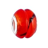 Pandora Style Charm Bead (Z318) Glass Style (13mm x 10mm) (fits Troll too) ~ Red-Orange with Black Stripes