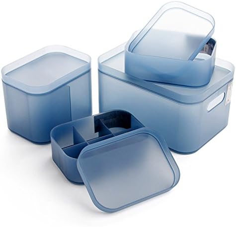 Chois® Transparent Frosting Abrazine Objects Organizers with Tray, plastic makeup 6 dividers organizer(Small,blue)
