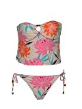Split Bubblegum Floral 2 Pc Bikini W/padded Apron Tankini Top & Tie Side Bottom (Medium)
