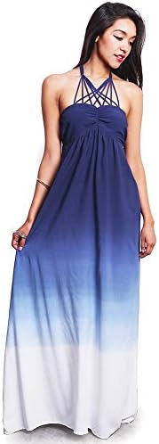 Lani Women's Beautiful Ombre Dyed Maxi Dress (Large, Navy Blue)