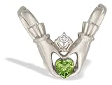 14K White Gold Genuine Heart Peridot and Diamond Celtic Claddagh Pendant