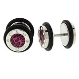 Faux Plug With Clear CZ- Pink Leopard Logo - 16g Stud - 00g Fake Plug - Sold as a Pair