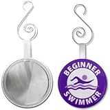 Creative Clam Purple Beginner Swimmer Pool Safety Alert 2.25 Inch Glass Mirror Backed Ornament
