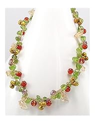 Japanese silk cord Peridot Necklace In Zinc