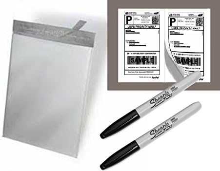 Internet Postage &amp; Shipping Kit - 100 Internet Labels (50 Sheets, 8.5x5.5 each label), 100 9x12 Poly Mailers, 2 Sharpie Fine Point Pens