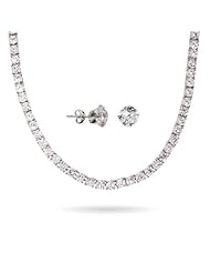 Brilliant Cut CZ Silver Tennis Necklace and Earring Set