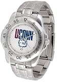 Connecticut Huskies - UConn Suntime Mens Sports Watch w/ Steel Band - NCAA College Athletics
