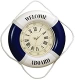 Blue/White Welcome Aboard Life Ring Clock