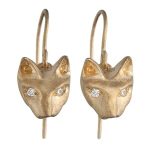 Playing Cat Earrings in 18kt Gold with White Diamonds by Natalie Frigo