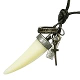 Produkt-Bild: Halskette Leder mit Anh&auml;nger cth 17 LUCKY HORN und Metall Kreuz Ringe Kette