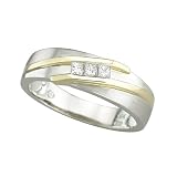 3 Diamond Princess Cut Wedding Ring 0.14 ct. in 14K Two Tone Gold
