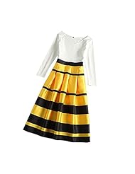 V-neck Long Sleeves Pleated Striped Print  Dress