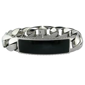 Mens Stainless Steel Bracelet with Black Onyx, 8 by