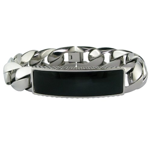 Mens Stainless Steel Bracelet w/ Black Onyx, 8 41dmqq8vCuL Mens Stainless Steel Bracelet w/ Black Onyx, 8