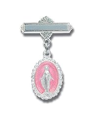 Sterling Silver Christening Baptism Baby Infant Pins Godchild Religious Mary Angel Pink Girl