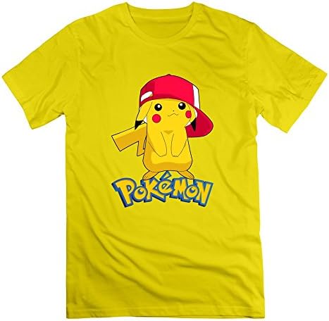 HOORIE Men's Pocket Monster Pikachu Pokemon Tshirts Yellow Medium