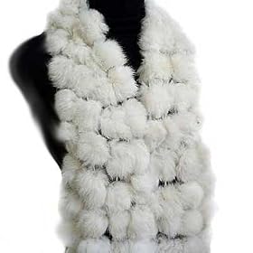 DIAMOND WHITE RAVISH FUR BOA SHAWL SCARF BALL POM POMS