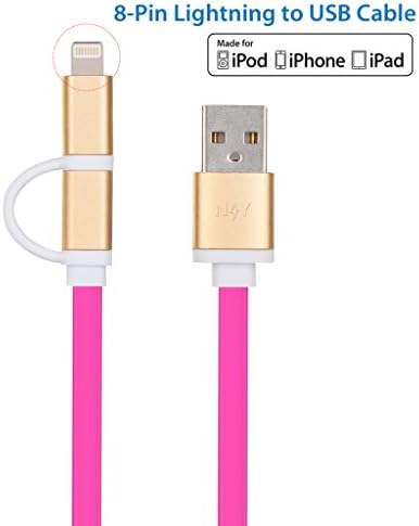 NICEYOU 30CM 1Ft RED 2 in 1 Lightning to MicroUSB Charge and Sync Cable for Apple iPhone Samsung Android Cell Phones Smartphones Tablets