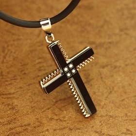 J1095 Strong and Distinctive: Designer Inspired Black Cross Blade Stainless Steel Uni-sex Pendant...