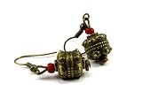 Tibetan Antique Brass Lantern Earrings with African Red Heart Accents Dangle Earrings