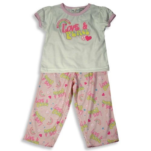 B.T. Kids   Girls 2 Piece Short Sleeved Pajama Set, White, Pink
