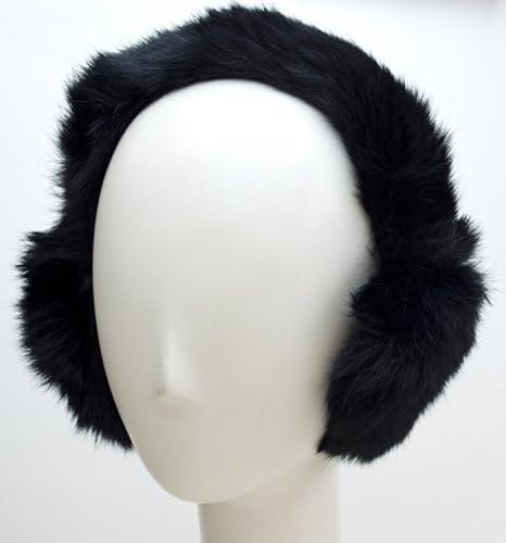 Long Hair Rabbit Fur Earmuff with Halo Band (Black)