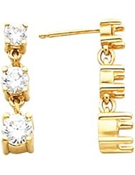 14K Yellow Gold Three-Stone Diamond Earrings - 1.00 Ct. Total Weight -- LIFETIME WARRANTY