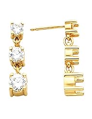 14K Yellow Gold Three-Stone Diamond Earrings - 2.00 Ct. Total Weight -- LIFETIME WARRANTY