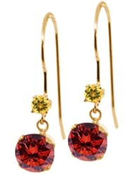 1.24 Ct Round Cognac Red Diamond Yellow Citrine 14K Yellow Gold Earrings
