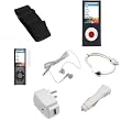 USB Data Cable + USB Car Charger + USB Home Charger + Black Rubber Silicone Skin Case + Elastic Armband + Clear Reusable LCD Screen Protector + White 3.5mm Stereo Headset for Apple Ipod Nano Chromatic 8gb 16gb 4g 4th Generation