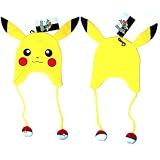 Pokemon Pikachu Plush Beanie Embroidered Laplander Earflap Winter Fleece Knit Ski Cap Hat / Unisex / One Size Fits Most / Officially Licensed By Nintendo