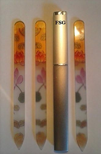 3 Piece Crystal Nail File Set - 5.5 inch Medium Quality Crystal Nail Files with Hard Case