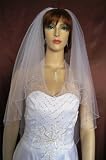 2 Tier Ivory Fingertip Length Crystal Drop Beaded Wedding Bridal Veil