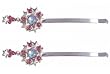 Hair Clip - H78 - Bobby Pin Style - Circle and Stars ~ 2-1/2" Long - Bright Silver Metal - Rose (Pink) and Iridescent Crystals - 2 Pc Set