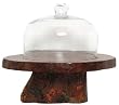 Glass Small Pastry Dome with Log Wood with Bark and Grooved Base 11 1/2"D x 9 3/4"H