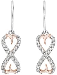 Diamond Infinity Dangle Heart Earrings in Sterling Silver Two Tone (1/5 cttw)