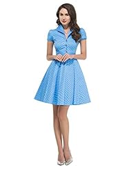Vintage Cotton Cocktail Polka Dot Print Short Sleeves  Dress With a Sash 