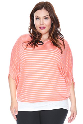 Plus Size Monotone Stripe Dolman Sleeve Top