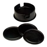 Royce Leather 6 Leather Coasters in Leather Holder