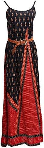 TNYD Women Summer Bohemia Boho Spaghetti Straps Long Maxi Beach Sun Dress Red Medium