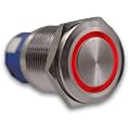 Schalter (bis 230V / 5A) aus Aluminium mit LED-Leuchtring (Rot), wasserdicht (IP67)