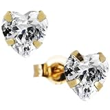 14K Yellow Gold .47 Carat CZ Heart April Birthstone Earrings